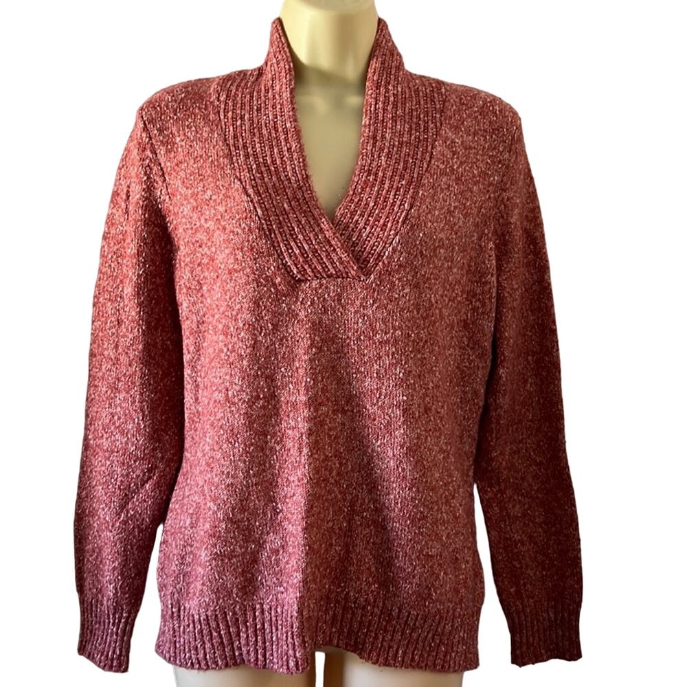 Croft & Barrow M Clay and White Marled Pullover Sweater